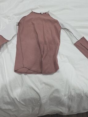 Fyi Ribbed Two-Tone Long Sleeve Top - Dusty Rose & White